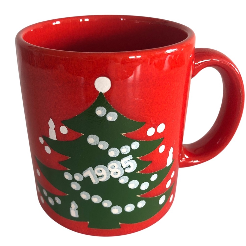 VINTAGE 80s Waechtersbach 1985 Red Christmas Tree Mug Holiday Xmas West Germany